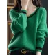 Urban Loose Long Sleeves Contrast Color V-Neck Sweater Tops Urban Loose Long Sleeves Contrast Color V-Neck Sweater Tops