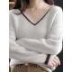 Urban Loose Long Sleeves Contrast Color V-Neck Sweater Tops Urban Loose Long Sleeves Contrast Color V-Neck Sweater Tops