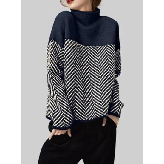 Casual Loose High-Neck Sweater Tops Casual Loose High-Neck Sweater Tops