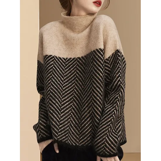 Casual Loose High-Neck Sweater Tops Casual Loose High-Neck Sweater Tops