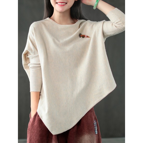 Simple Loose Long Sleeves Solid Color Round-Neck Sweater Tops Simple Loose Long Sleeves Solid Color Round-Neck Sweater Tops