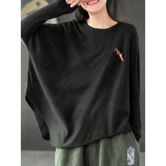 Simple Loose Long Sleeves Solid Color Round-Neck Sweater Tops Simple Loose Long Sleeves Solid Color Round-Neck Sweater Tops