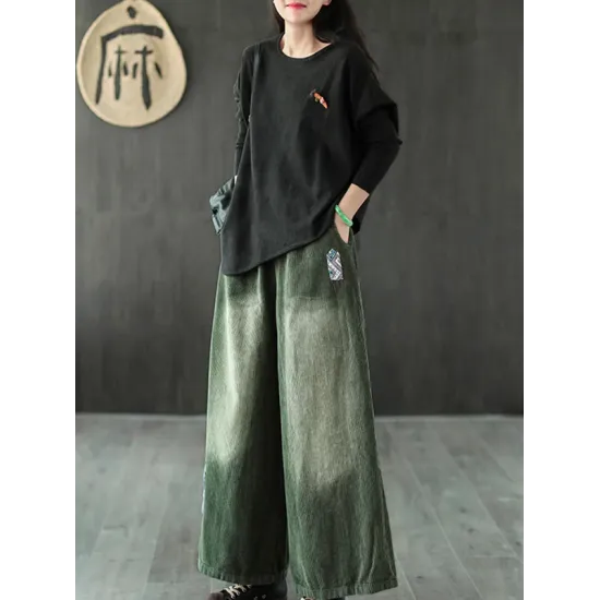 Simple Loose Long Sleeves Solid Color Round-Neck Sweater Tops Simple Loose Long Sleeves Solid Color Round-Neck Sweater Tops