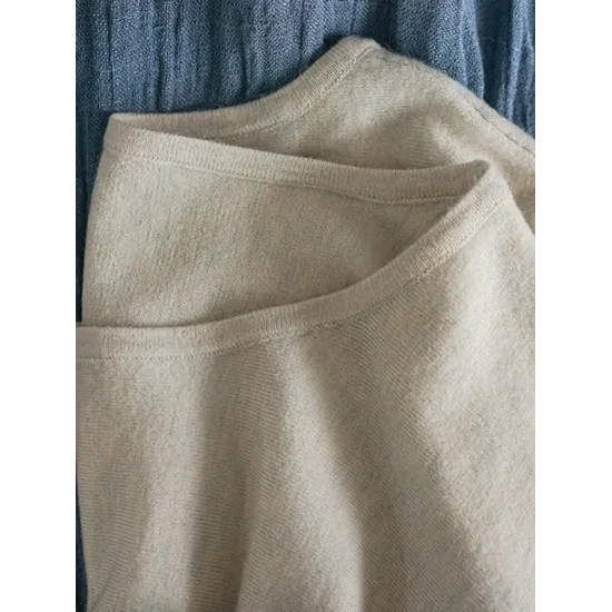 Simple Loose Long Sleeves Solid Color Round-Neck Sweater Tops Simple Loose Long Sleeves Solid Color Round-Neck Sweater Tops