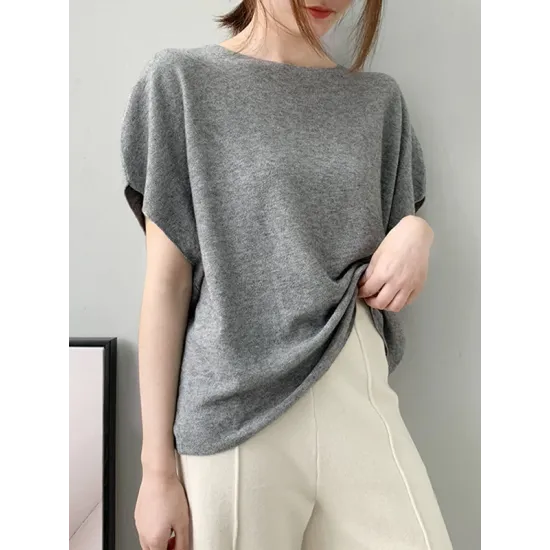 Solid Color Half Sleeves Loose Off-The-Shoulder Sweater Tops Pullovers Knitwear Solid Color Half Sleeves Loose Off-The-Shoulder Sweater Tops Pullovers Knitwear