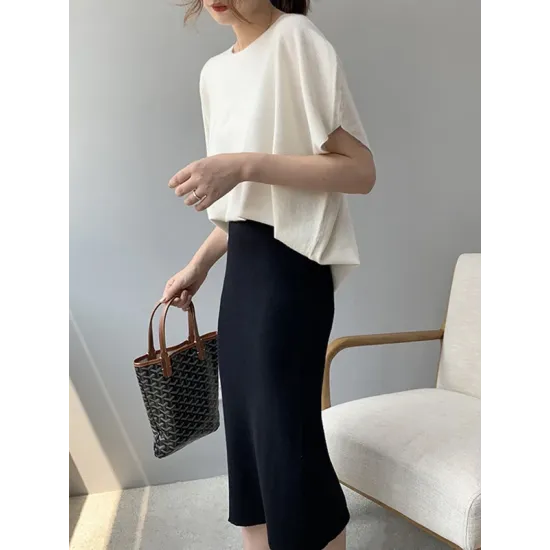 Solid Color Half Sleeves Loose Off-The-Shoulder Sweater Tops Pullovers Knitwear Solid Color Half Sleeves Loose Off-The-Shoulder Sweater Tops Pullovers Knitwear