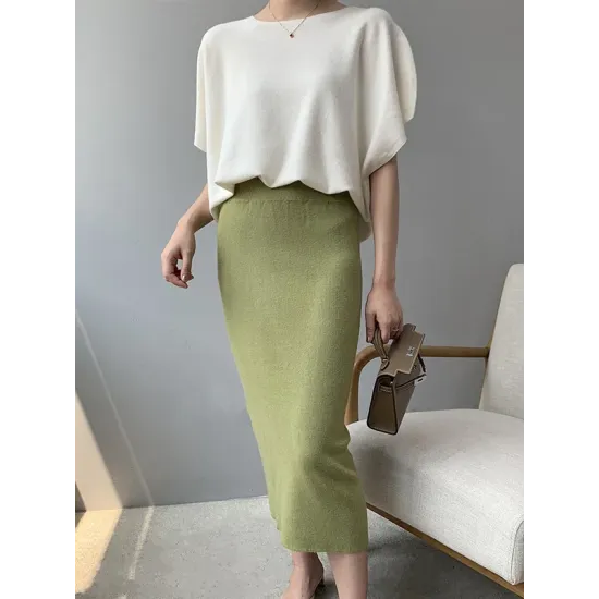 Solid Color Half Sleeves Loose Off-The-Shoulder Sweater Tops Pullovers Knitwear Solid Color Half Sleeves Loose Off-The-Shoulder Sweater Tops Pullovers Knitwear