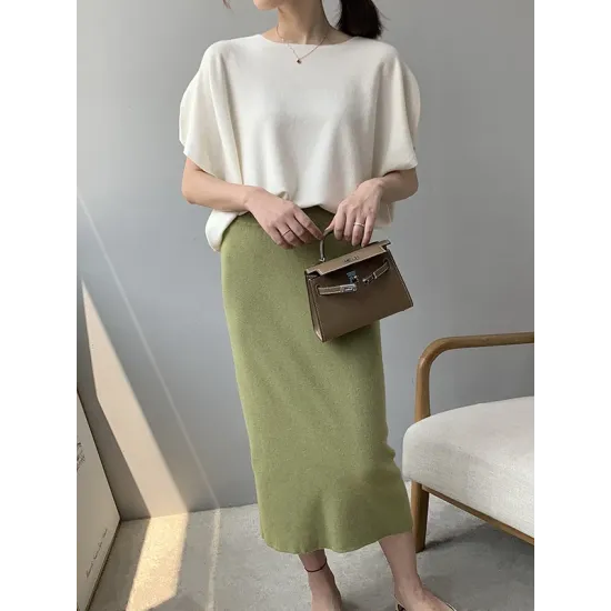Solid Color Half Sleeves Loose Off-The-Shoulder Sweater Tops Pullovers Knitwear Solid Color Half Sleeves Loose Off-The-Shoulder Sweater Tops Pullovers Knitwear