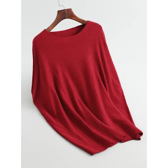 Solid Color Half Sleeves Loose Off-The-Shoulder Sweater Tops Pullovers Knitwear Solid Color Half Sleeves Loose Off-The-Shoulder Sweater Tops Pullovers Knitwear