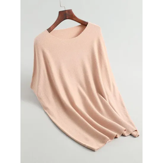 Solid Color Half Sleeves Loose Off-The-Shoulder Sweater Tops Pullovers Knitwear Solid Color Half Sleeves Loose Off-The-Shoulder Sweater Tops Pullovers Knitwear
