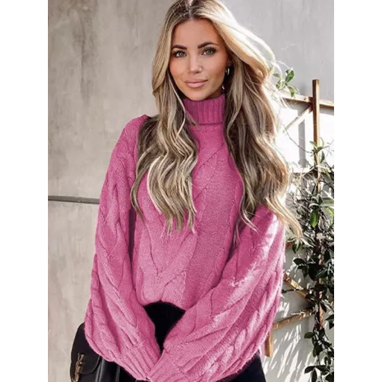 Simple Long Sleeves Loose Jacquard Solid Color High-Neck Sweater Tops Simple Long Sleeves Loose Jacquard Solid Color High-Neck Sweater Tops