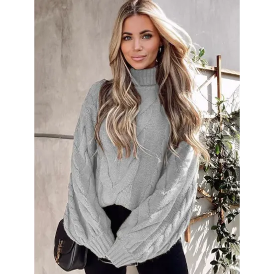 Simple Long Sleeves Loose Jacquard Solid Color High-Neck Sweater Tops Simple Long Sleeves Loose Jacquard Solid Color High-Neck Sweater Tops