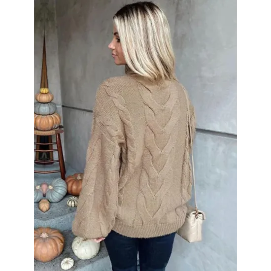 Simple Long Sleeves Loose Jacquard Solid Color High-Neck Sweater Tops Simple Long Sleeves Loose Jacquard Solid Color High-Neck Sweater Tops