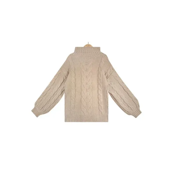 Simple Long Sleeves Loose Jacquard Solid Color High-Neck Sweater Tops Simple Long Sleeves Loose Jacquard Solid Color High-Neck Sweater Tops