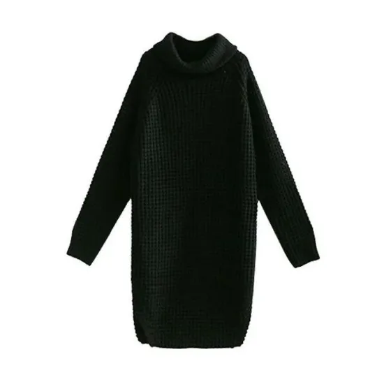 Loose Solid Knitting High-neck Long Sweater Loose Solid Knitting High-neck Long Sweater