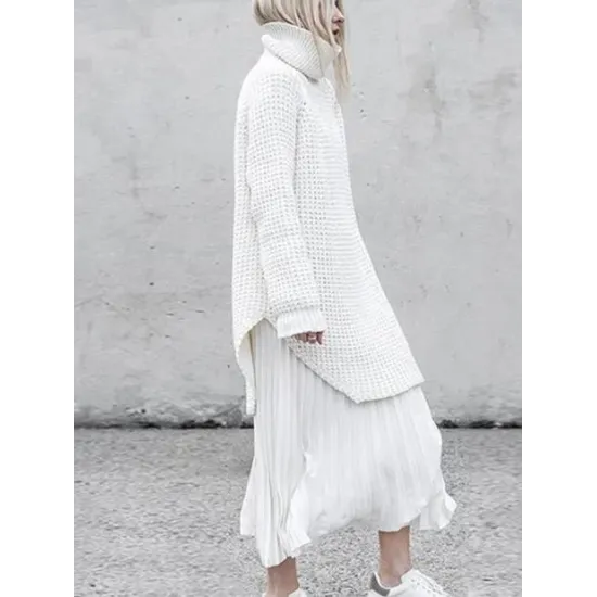 Loose Solid Knitting High-neck Long Sweater Loose Solid Knitting High-neck Long Sweater