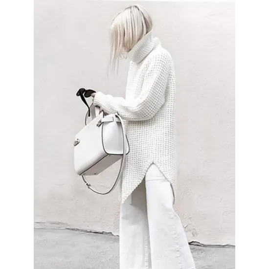 Loose Solid Knitting High-neck Long Sweater Loose Solid Knitting High-neck Long Sweater