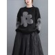 Casual Loose Long Sleeves Contrast Color Jacquard Round-Neck Sweater Tops Casual Loose Long Sleeves Contrast Color Jacquard Round-Neck Sweater Tops
