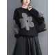 Casual Loose Long Sleeves Contrast Color Jacquard Round-Neck Sweater Tops Casual Loose Long Sleeves Contrast Color Jacquard Round-Neck Sweater Tops