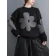 Casual Loose Long Sleeves Contrast Color Jacquard Round-Neck Sweater Tops Casual Loose Long Sleeves Contrast Color Jacquard Round-Neck Sweater Tops