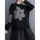 Casual Loose Long Sleeves Contrast Color Jacquard Round-Neck Sweater Tops Casual Loose Long Sleeves Contrast Color Jacquard Round-Neck Sweater Tops