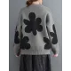 Casual Loose Long Sleeves Contrast Color Jacquard Round-Neck Sweater Tops Casual Loose Long Sleeves Contrast Color Jacquard Round-Neck Sweater Tops