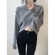 Asymmetric Solid Color Split-Front Long Sleeves High-Neck Sweater Pullovers Knitwear Asymmetric Solid Color Split-Front Long Sleeves High-Neck Sweater Pullovers Knitwear