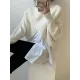 Asymmetric Solid Color Split-Front Long Sleeves High-Neck Sweater Pullovers Knitwear Asymmetric Solid Color Split-Front Long Sleeves High-Neck Sweater Pullovers Knitwear