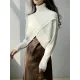 Asymmetric Solid Color Split-Front Long Sleeves High-Neck Sweater Pullovers Knitwear Asymmetric Solid Color Split-Front Long Sleeves High-Neck Sweater Pullovers Knitwear