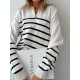Urban Long Sleeves Loose Striped Round-Neck Sweater Tops Urban Long Sleeves Loose Striped Round-Neck Sweater Tops