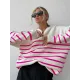 Urban Long Sleeves Loose Striped Round-Neck Sweater Tops Urban Long Sleeves Loose Striped Round-Neck Sweater Tops