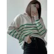 Urban Long Sleeves Loose Striped Round-Neck Sweater Tops Urban Long Sleeves Loose Striped Round-Neck Sweater Tops