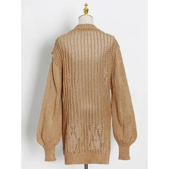 Original Long Sleeves Loose Hollow Solid Color V-Neck Sweater Tops Original Long Sleeves Loose Hollow Solid Color V-Neck Sweater Tops