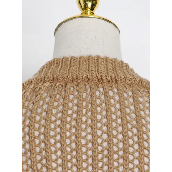 Original Long Sleeves Loose Hollow Solid Color V-Neck Sweater Tops Original Long Sleeves Loose Hollow Solid Color V-Neck Sweater Tops