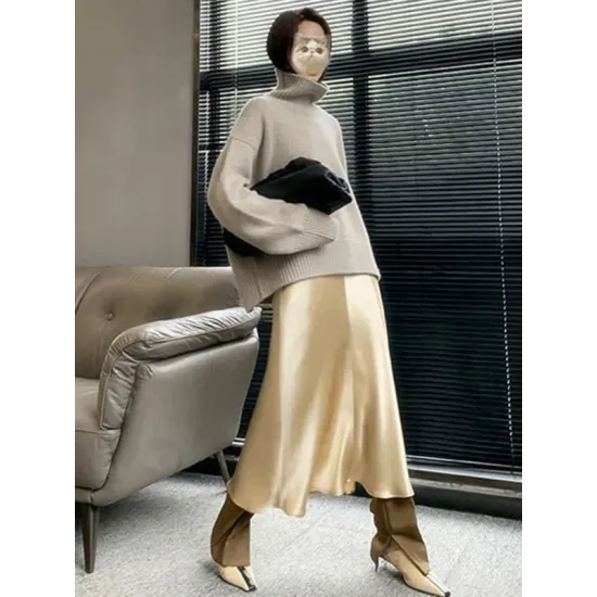 Casual Loose Long Sleeves Solid Color High-Neck Sweater Tops Casual Loose Long Sleeves Solid Color High-Neck Sweater Tops