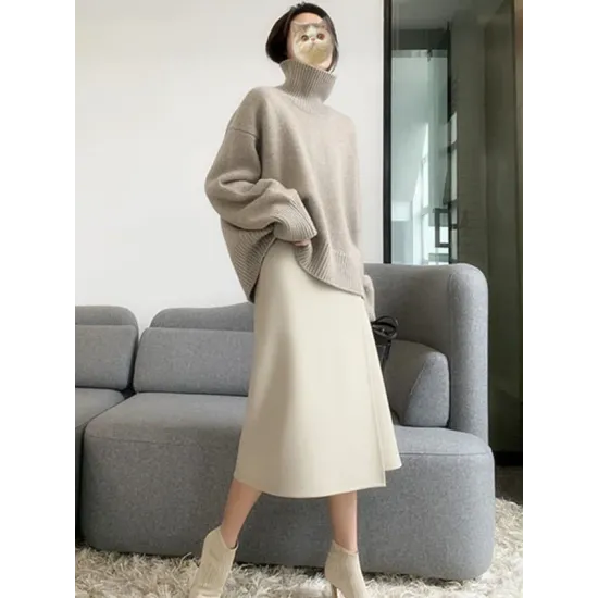Casual Loose Long Sleeves Solid Color High-Neck Sweater Tops Casual Loose Long Sleeves Solid Color High-Neck Sweater Tops