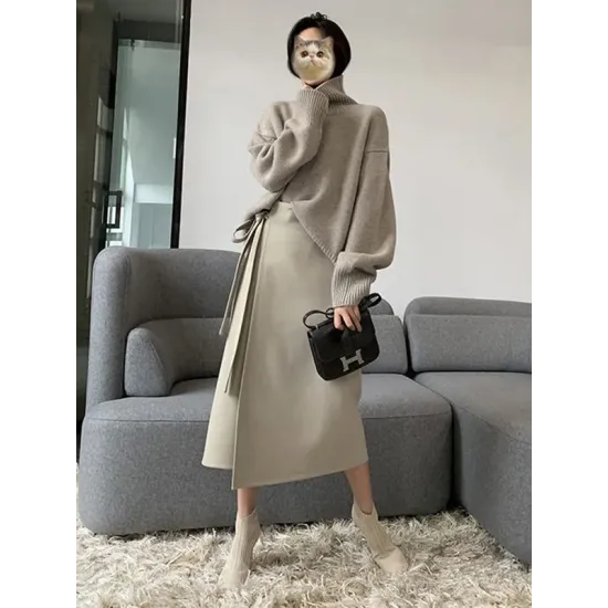 Casual Loose Long Sleeves Solid Color High-Neck Sweater Tops Casual Loose Long Sleeves Solid Color High-Neck Sweater Tops
