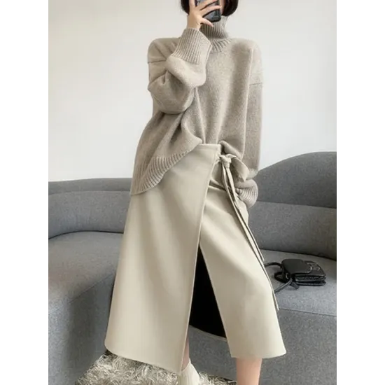 Casual Loose Long Sleeves Solid Color High-Neck Sweater Tops Casual Loose Long Sleeves Solid Color High-Neck Sweater Tops