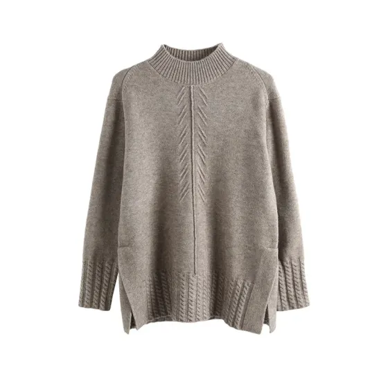 Loose Split-Side Solid Color Half Turtleneck Sweater Tops Loose Split-Side Solid Color Half Turtleneck Sweater Tops