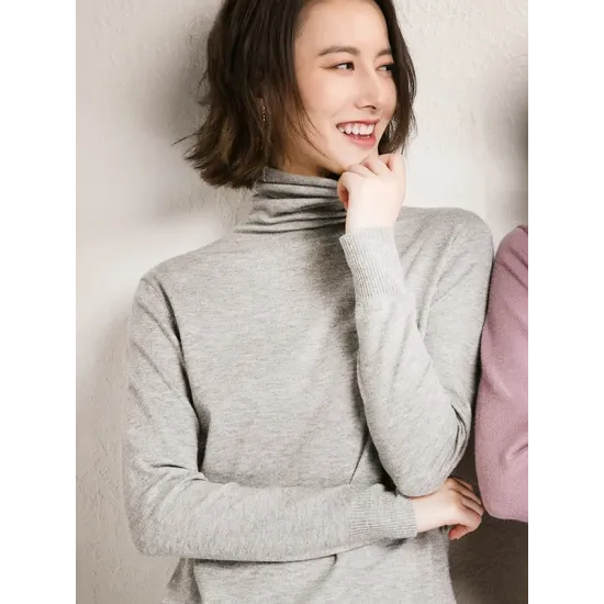 Simple Loose Long Sleeves Solid Color High-Neck Sweater Tops