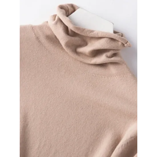Simple Loose Long Sleeves Solid Color High-Neck Sweater Tops