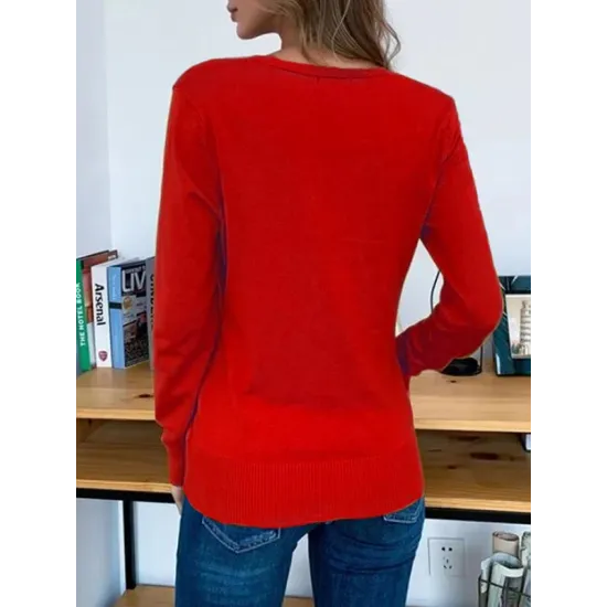 Simple Long Sleeves Buttoned Solid Color Sweater Cardigan Tops Simple Long Sleeves Buttoned Solid Color Sweater Cardigan Tops