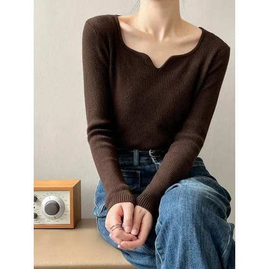 Urban Skinny Long Sleeves Elasticity Solid Color V-Neck Sweater Tops Pullovers Urban Skinny Long Sleeves Elasticity Solid Color V-Neck Sweater Tops Pullovers