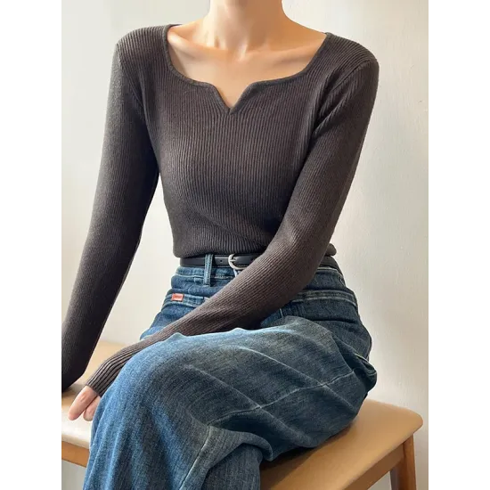 Urban Skinny Long Sleeves Elasticity Solid Color V-Neck Sweater Tops Pullovers Urban Skinny Long Sleeves Elasticity Solid Color V-Neck Sweater Tops Pullovers