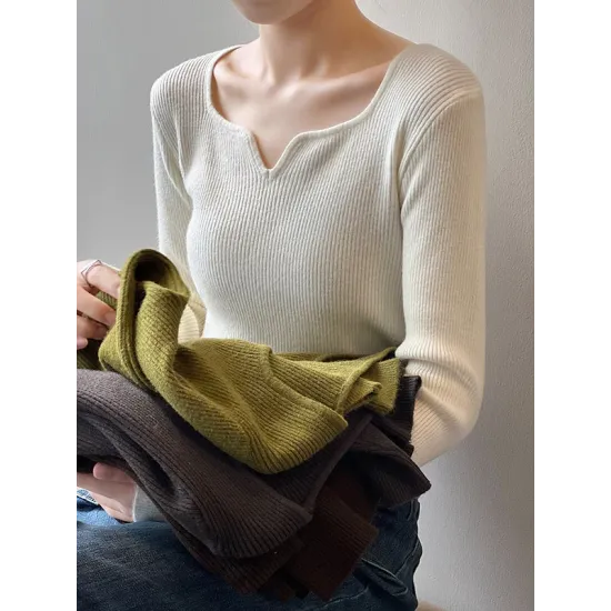 Urban Skinny Long Sleeves Elasticity Solid Color V-Neck Sweater Tops Pullovers Urban Skinny Long Sleeves Elasticity Solid Color V-Neck Sweater Tops Pullovers