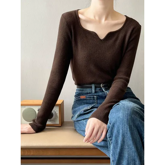 Urban Skinny Long Sleeves Elasticity Solid Color V-Neck Sweater Tops Pullovers Urban Skinny Long Sleeves Elasticity Solid Color V-Neck Sweater Tops Pullovers