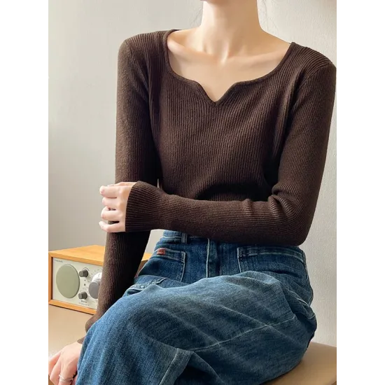 Urban Skinny Long Sleeves Elasticity Solid Color V-Neck Sweater Tops Pullovers Urban Skinny Long Sleeves Elasticity Solid Color V-Neck Sweater Tops Pullovers