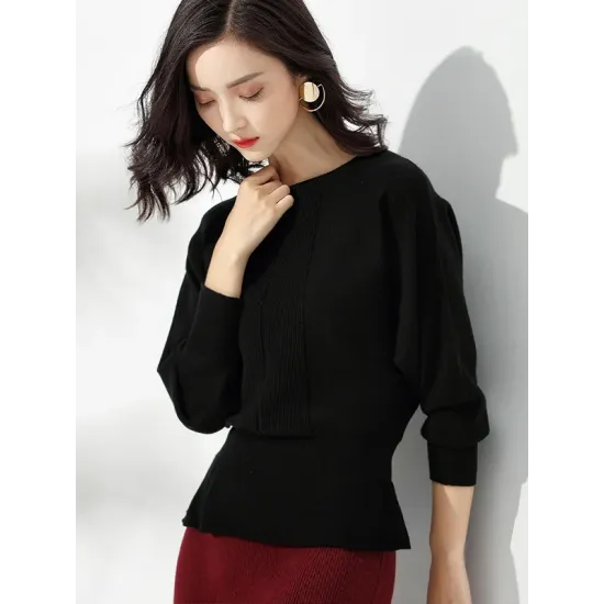 Casual Long Sleeves Solid Color Boat Neck Tunic Sweater Tops Casual Long Sleeves Solid Color Boat Neck Tunic Sweater Tops