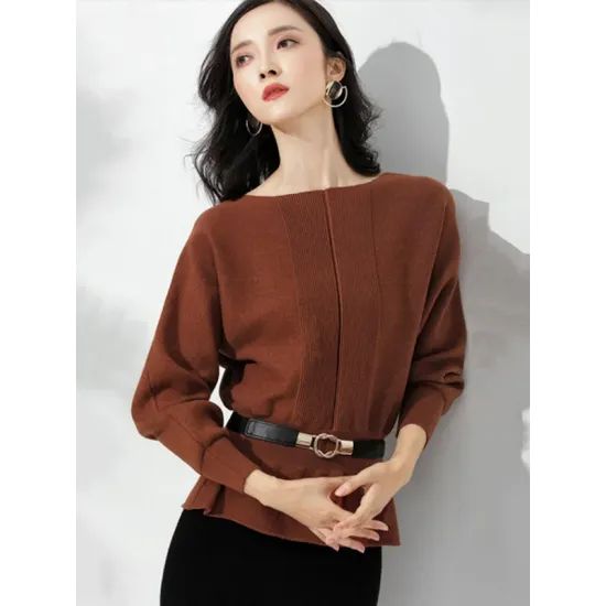 Casual Long Sleeves Solid Color Boat Neck Tunic Sweater Tops Casual Long Sleeves Solid Color Boat Neck Tunic Sweater Tops