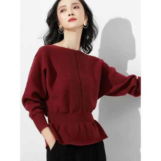 Casual Long Sleeves Solid Color Boat Neck Tunic Sweater Tops Casual Long Sleeves Solid Color Boat Neck Tunic Sweater Tops
